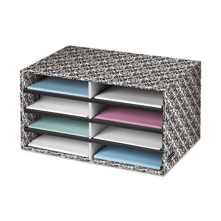 Fellowes BankersBox, Decorative Sorter, 8 Letter Sections, 19 1/2 X 12 3/8 X 10 1/4, Bk/we Brocade 6171301